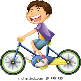 A boy riding a bicycle cartoon character isolated on white background illustration