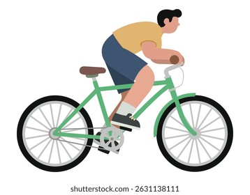 A boy riding a bicycle with a flat design style showcasing motion and joy in vector art. Boy riding a bicycle. World Bicycle Day. Bicycle icon. Cycle icon.