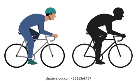 Um menino andando de bicicleta com um estilo de design plano mostrando movimento e alegria na arte vetorial. Um menino andando de bicicleta. Dia Mundial da Bicicleta. Ícone de bicicleta. Ícone Ciclo.
