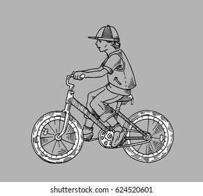 The boy is riding a bicycle, sketch