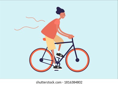 boy is riding bicycle. Vector illustration 