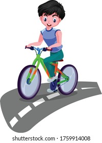 Caricatura de arte vectorial e ilustración de niños en bicicleta