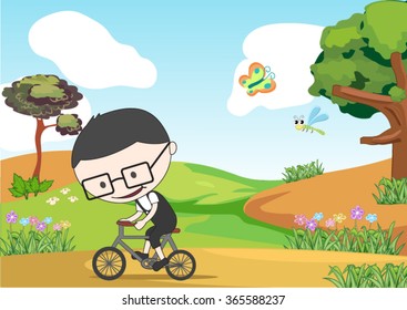 boy riding a bike near the garden