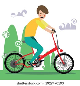 Boy riding a bike in the park - Vector