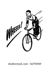 Boy Riding Bike - Retro Clip Art