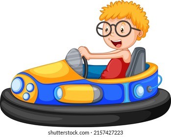 Boy Riding Bumper Car Cartoon Illustration Stock Vector (Royalty Free ...