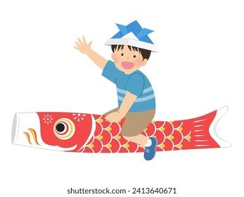 Boy riding a carp streamer_Children's Day image material
