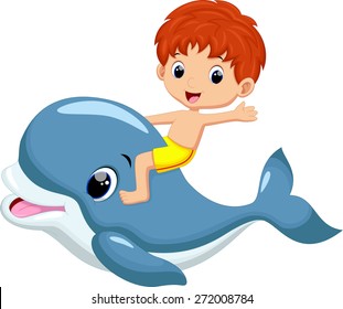 Boy riding dolphin