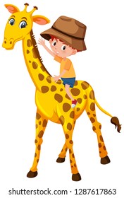 A boy riding giraffe illustration