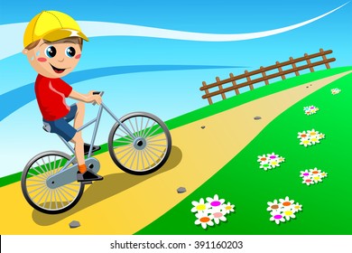 Boy Riding His Bike Uphill Outdoor