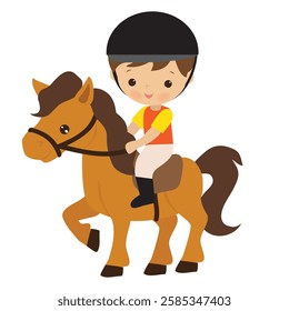 Boy riding a horse. Equestrian sport vector cartoon illustration