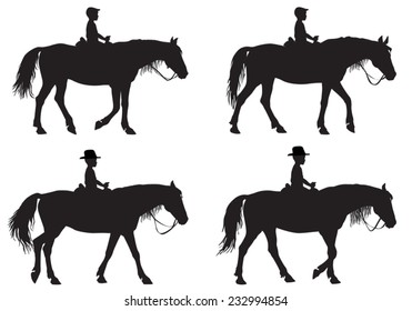 Boy riding a horse. Horse riding walk. 
