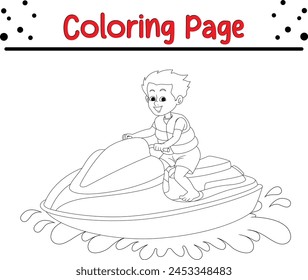 boy riding jet ski coloring page for kids