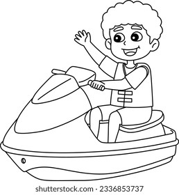 Boy Riding a Jet Ski Summer Isolated Coloring Page