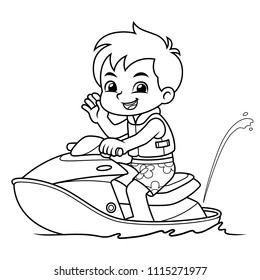 Coloring Page Cartoon Child Having Fun Stock Illustration 171595205