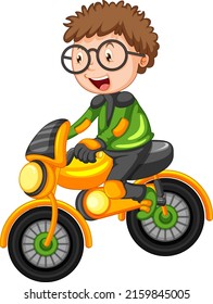 A boy riding motocross bike cartoon character illustration