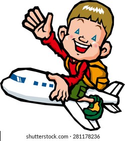 Boy riding on an airplane
