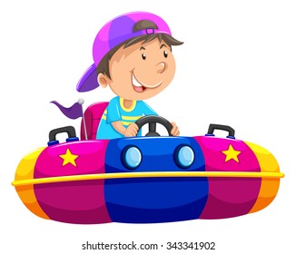 Boy riding on bump car illustration