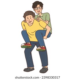 Boy riding on friend's back clipart