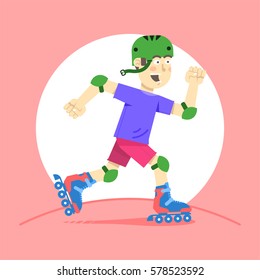 boy riding on roller skates, vector illustration