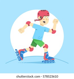 boy riding on roller skates, vector illustration