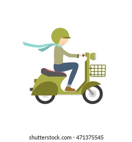 Boy riding on a scooter . Illustration in flat style on a white background. Vector illustration