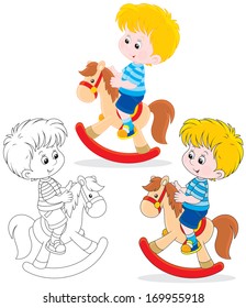 Boy riding on a toy horse