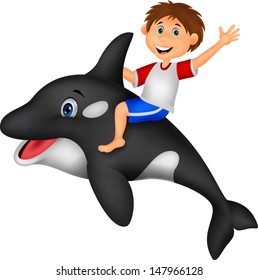 Boy riding orca