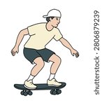 Boy Riding a Skateboard. Flat Vector Sports Illustration