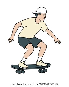 Muchacho Montando Un Monopatín. Ilustración deportiva de Vector plano