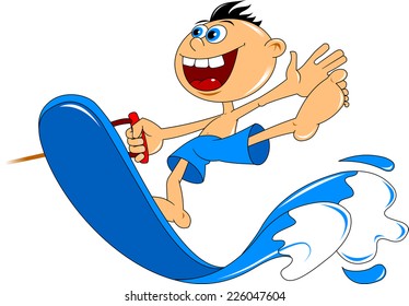 boy riding a water board, vector and illustration