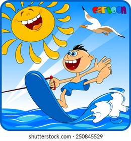 boy riding a water board, vector and illustration
