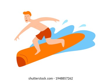 Boy riding the wave on surf. Vector illustration for decoration, graphic design, sport magazines, banners, flyers, web-sites, etc
