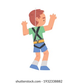 Boy Rock Climber Character, Back View of Cute Redhead Kid Climbing Wall, Boy Doing Sports or Having Fun in Adventure Park Cartoon Style Vector Illustration