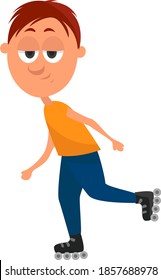 Boy with roller skates, illustration, vector on white background