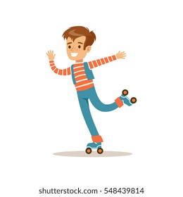 Boy Roller Skating, Traditional Male Kid Role Expected Classic Behavior Illustration