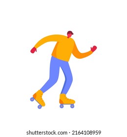 Boy rollerblades. Male character. Vector flat illustration