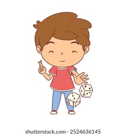 Boy rolling dice, vector illustration