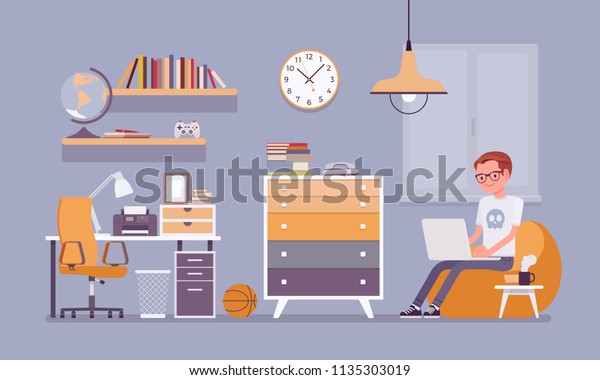 Boy Room Interior Design Male Modern Stock Vector (Royalty Free ...