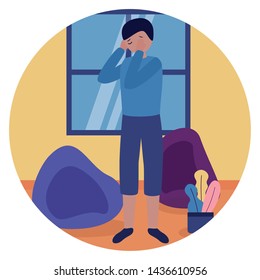 boy in the room sadness mental depressed vector illustration