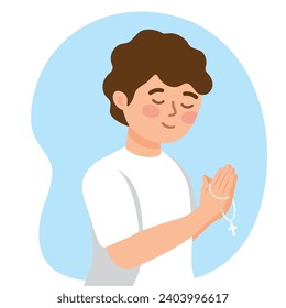 boy with rosary illustration isolated