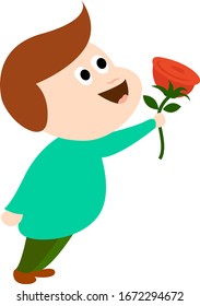 Boy with rose, illustration, vector on white background.