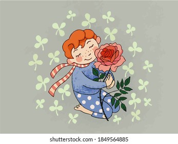 Boy and rose. The little Prince. Illustration, vector.