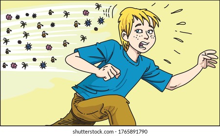 Niño huyendo del coronavirus covid-19