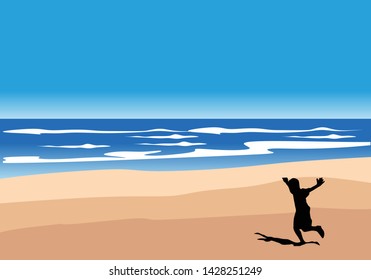  boy run on the beach for background illustration