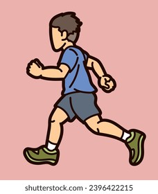 A Boy Running Action Movement Cartoon Sport Graphic Vector