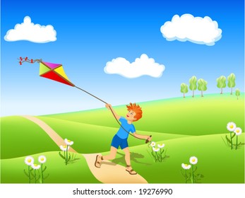 Illustration Boy Flying Kite On White Stock Vector (Royalty Free) 146182322