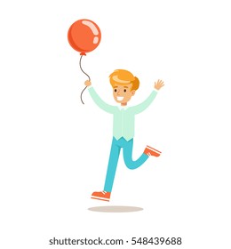 Boy Running With Balloon, Traditional Male Kid Role Expected Classic Behavior Illustration