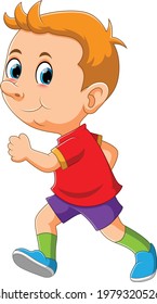 The boy is running with the bright shirt in the day of the illustration