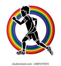 Ein Junge, der eine Kinderlauf-Action-Cartoon-Sport-Grafik-Vektorgrafik führt